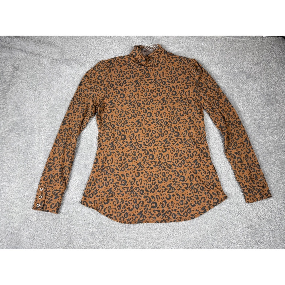 Jane + Delancey Leopard Print Top Women Large Brown NEW Mock Neck Ribbed Knit